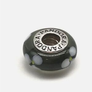 Authentic Retired Pandora Murano Black and White Floral Charm